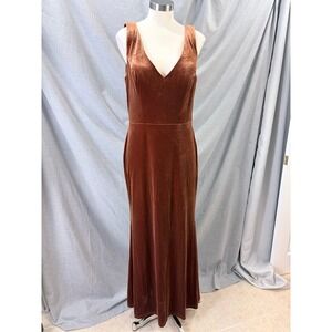 Revelry Copper Cinnamon Velvet V-Neck Cowl Back Gown Dress Womens 12 Wedding